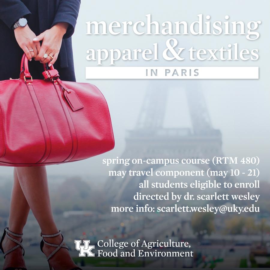 Flyer for Merchandising, Apparel, and Textiles education abroad course in Paris